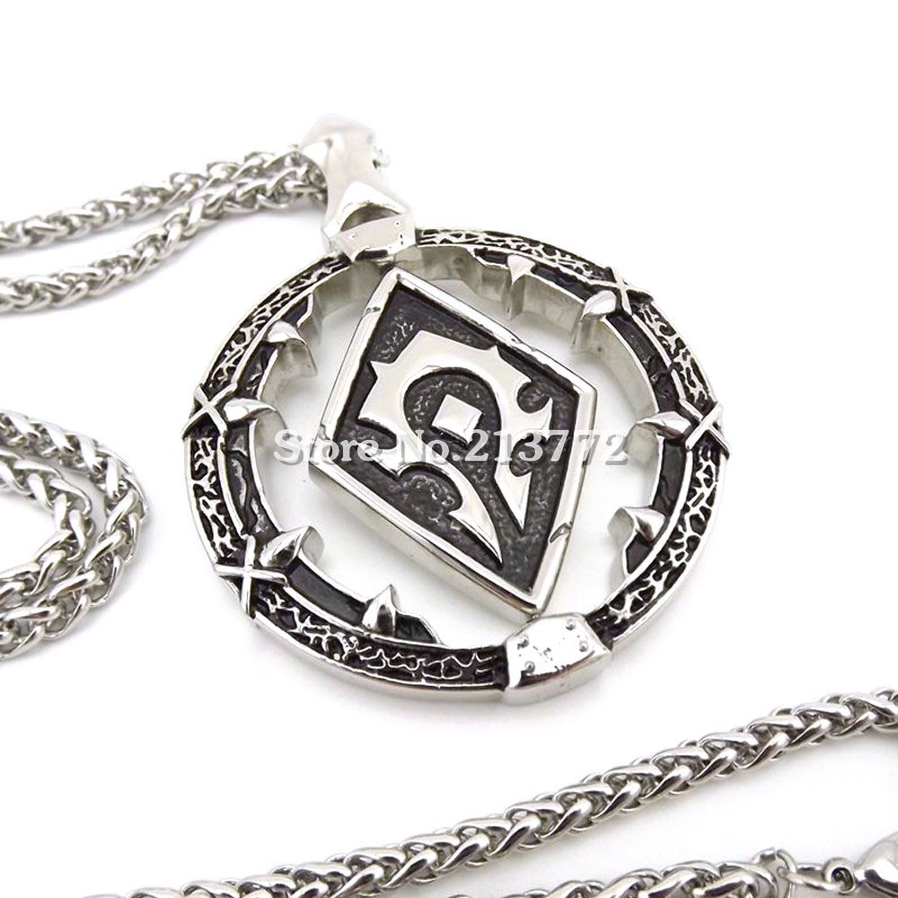 WOW-World-of-Warcraft-Horde-Symbol-Necklace-Titanium-Steel-Pendant-Free-24-Stainless-Steel-Chain-High